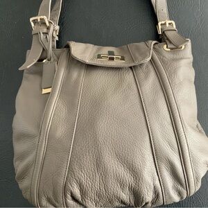 La Victoire Taupe, Tan, Gray Leather Handbag